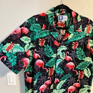 Styled by RJC Made in Hawaii Tropical Palm Leaf Flamingo Hawaiian Shirt XL